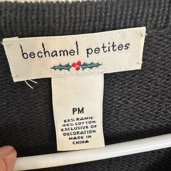 Bechamel Petites Womens Holiday Sweater Cardigan PM Black Christmas Tree Zip Up - Picture 2 of 5